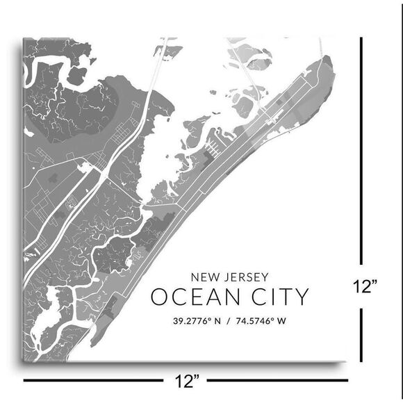 Ocean City NJ Minimalistic Map with Coordinates, Modern Glass Wall Art, 12"x12" - Picture 2 of 3